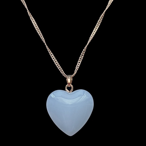 3-D Heart of Glass Purity Pendant Necklace Angelic White Gold Plate Chain - Picture 4 of 9
